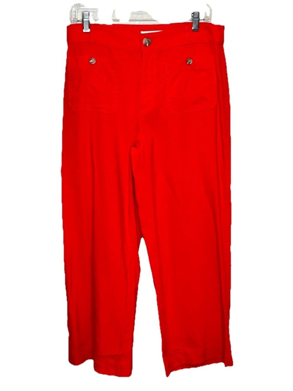 LOFT The Palmer Wide Leg Pants Sz 6 Red Linen Blend Cropped High Rise